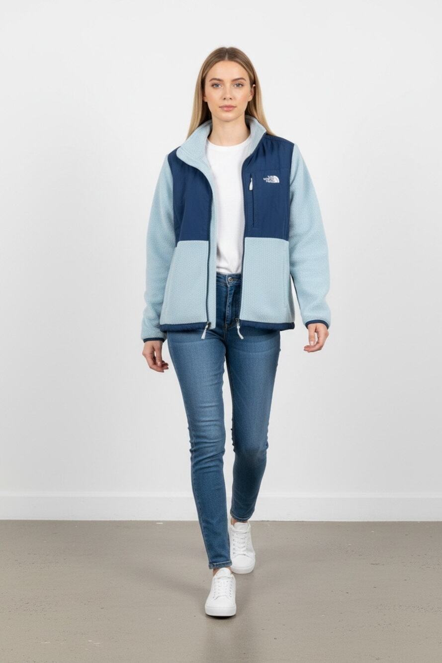 The North Face Women's Zip Up Fleece Jacket Polartec Denali Baby Blue Size XL